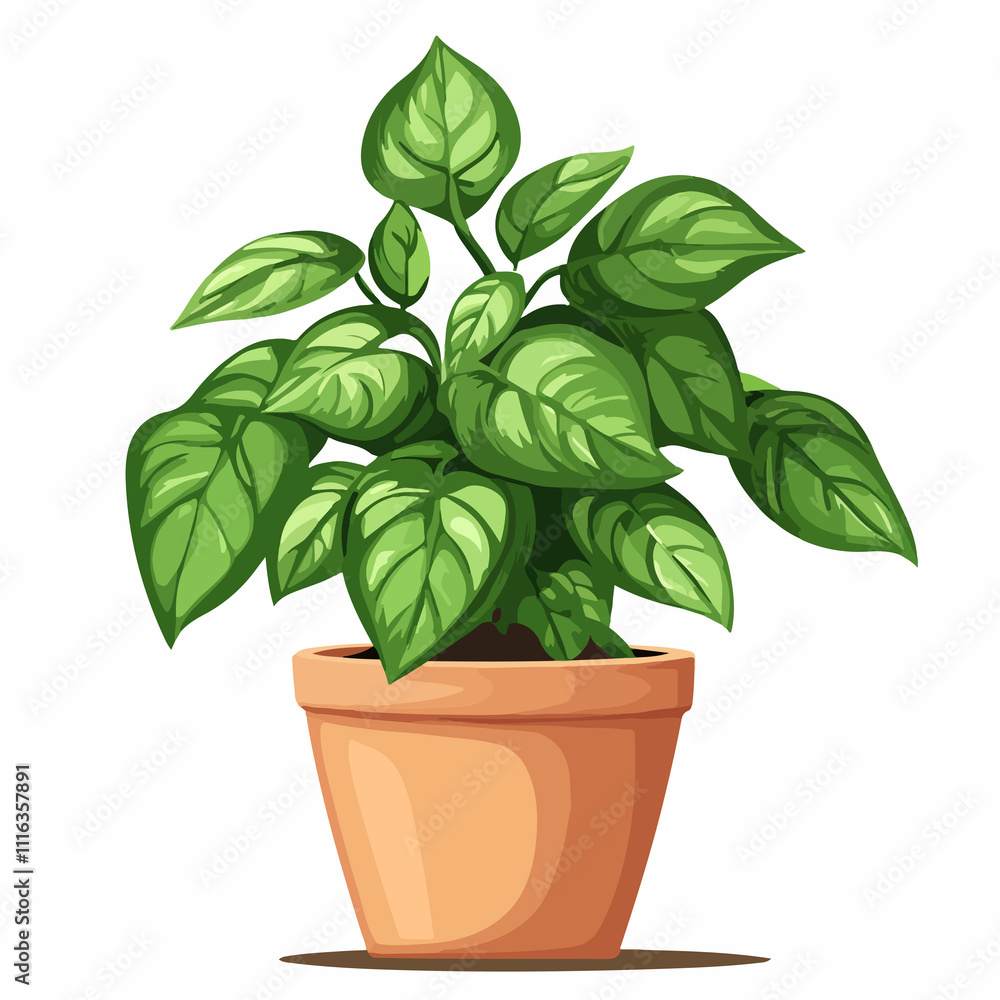Elegant Plant in Pot Vector Illustration on White Background Elegant Plant in Pot Vector Illustration on White Background