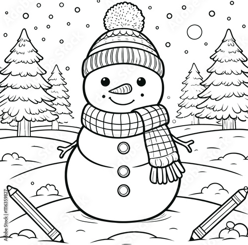 Frozen Ice Castle and Snowy Landscapes, A Winter Wonderland Scene, coloring page for book