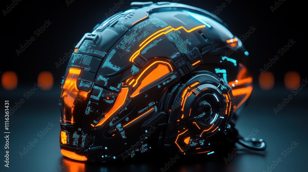 Futuristic helmet with neon accents and intricate design Futuristic helmet with neon accents and intricate design