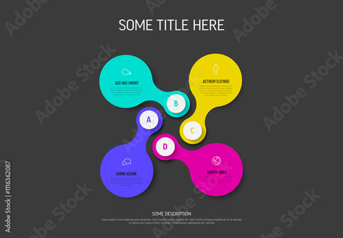 Obraz na płótnie Simple dark infographic template made from four color elements with icons w salonie