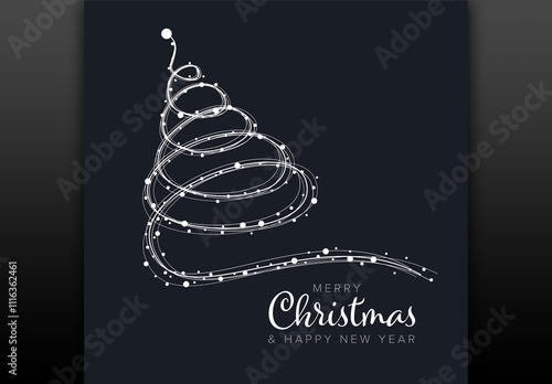 Obraz na płótnie Minimalist dark Christmas flyer/card template with abstract christmas tree made from stroke w salonie
