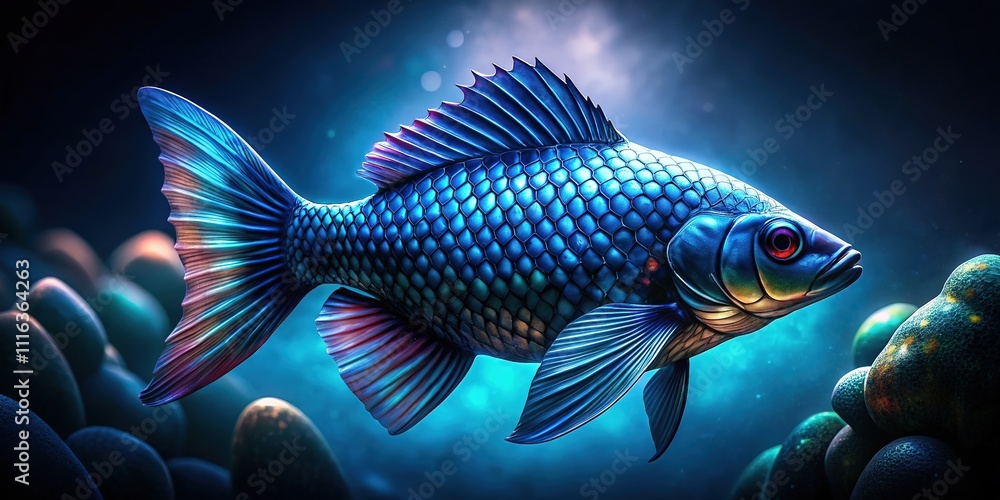 Fototapeta premium Blue Fish Scales Japanese Pattern Silhouette