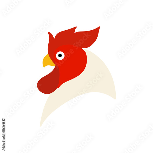 chicken flat design vector illustration. rooster mascot for poultry farm industry hand drawn.
