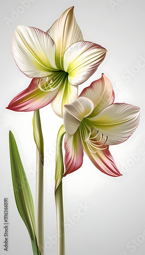 Cool simple Amaryllis flower vector art, featuring minimalist lines and vibrant colors. C