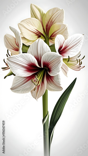 Cool simple Amaryllis flower vector art, featuring minimalist lines and vibrant colors. C