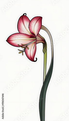 Cool simple Amaryllis flower vector art, featuring minimalist lines and vibrant colors. C