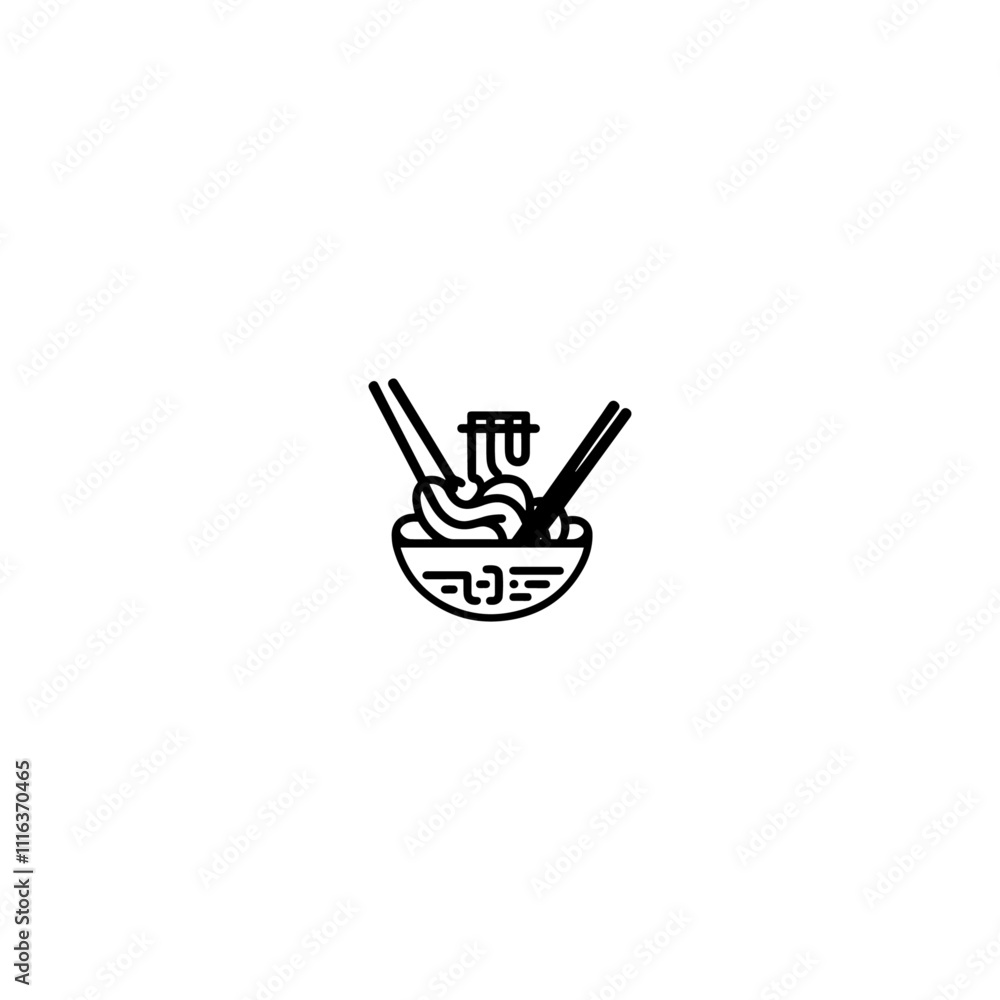 Chopstick noodles, Simple black and white icon, Noodles silhouette vector. Chopstick noodles, Simple black and white icon, Noodles silhouette vector.