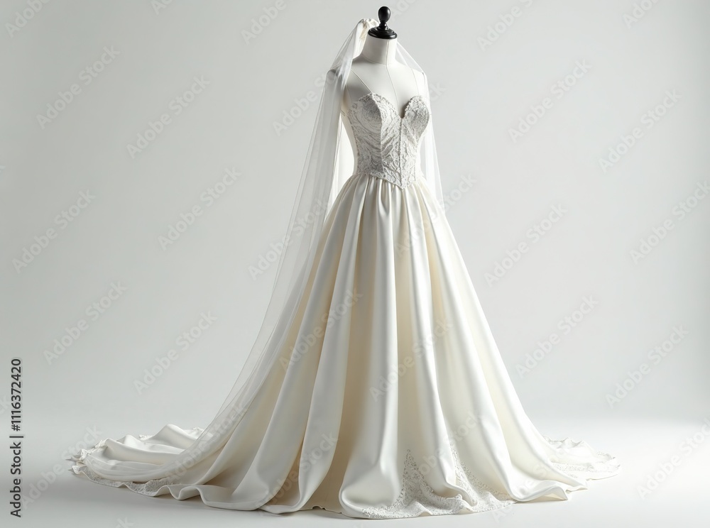 Elegant White Wedding Dress and Veil on Mannequin - AI Photorealistic Elegant White Wedding Dress and Veil on Mannequin - AI Photorealistic