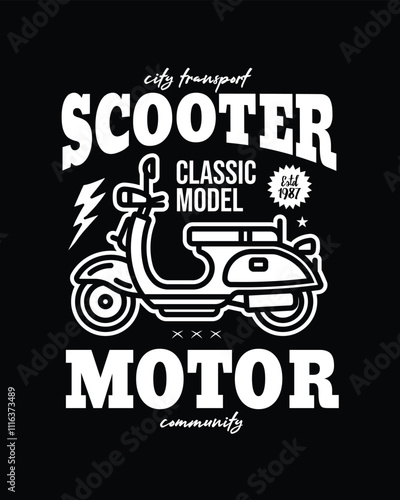 Classic old scooter poster. Original vector illustration in vintage style. T-shirt design. photo