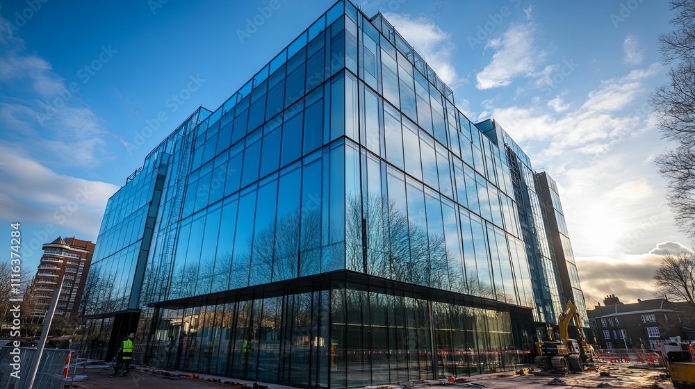 Fototapeta premium Modern Glass Office Building Under Construction