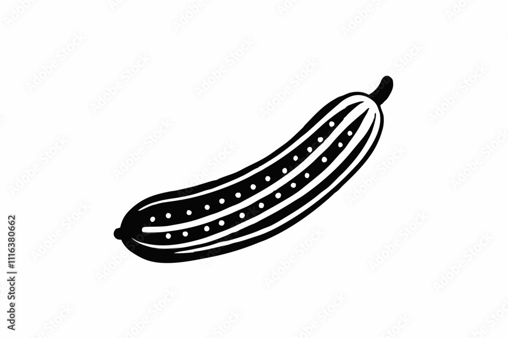 Silhouette Design of a Cucumber with Elongated Shape and Smooth Texture in a Minimalist Natural Style