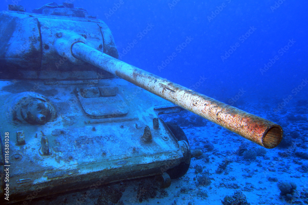 Old tank in the Red Sea near Hurghada in Egypt