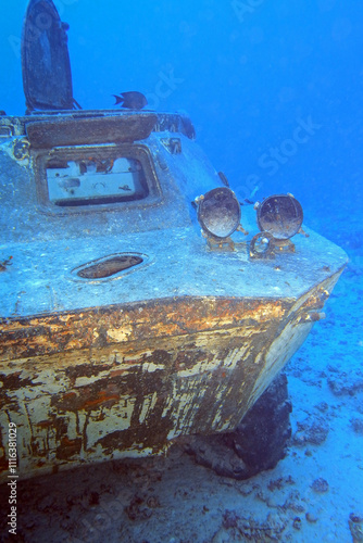 Old combat vehicle underwater in the Red Sea near Hurghada in Egypt