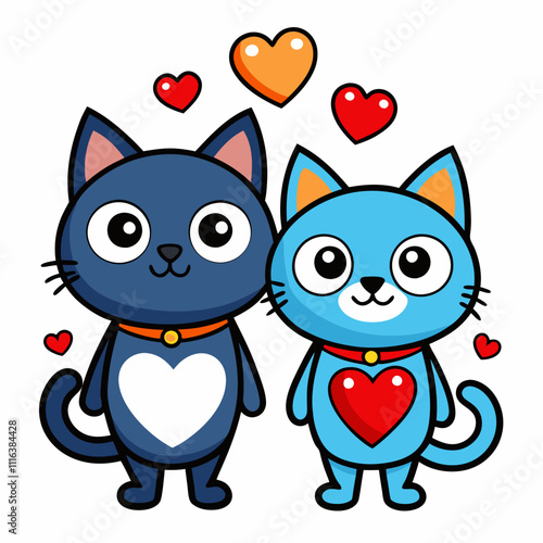 Valentine's Day Cartoon Cats with Heart: Cute Love Illustration