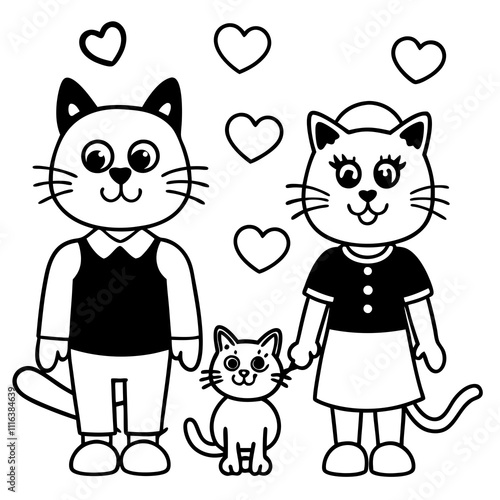 Valentine's Day Cartoon Cats with Heart: Cute Love Illustration