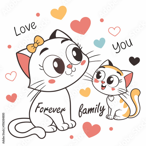 Valentine's Day Cartoon Cats with Heart: Cute Love Illustration