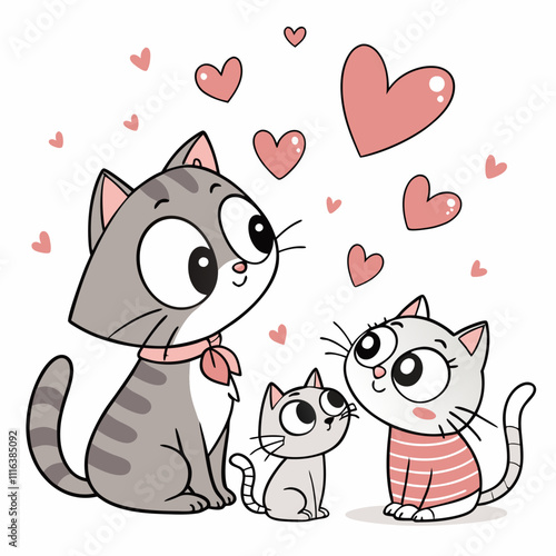 Valentine's Day Cartoon Cats with Heart: Cute Love Illustration