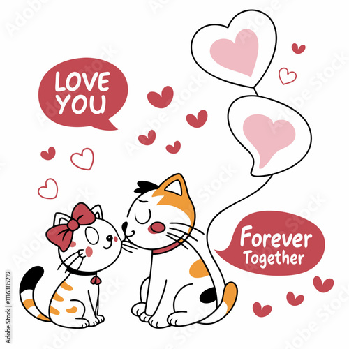 Valentine's Day Cartoon Cats with Heart: Cute Love Illustration