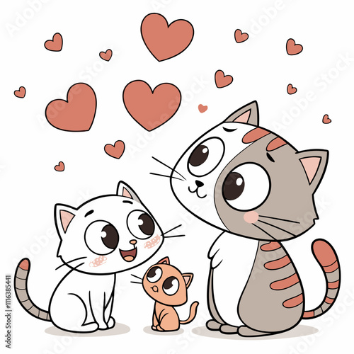 Valentine's Day Cartoon Cats with Heart: Cute Love Illustration