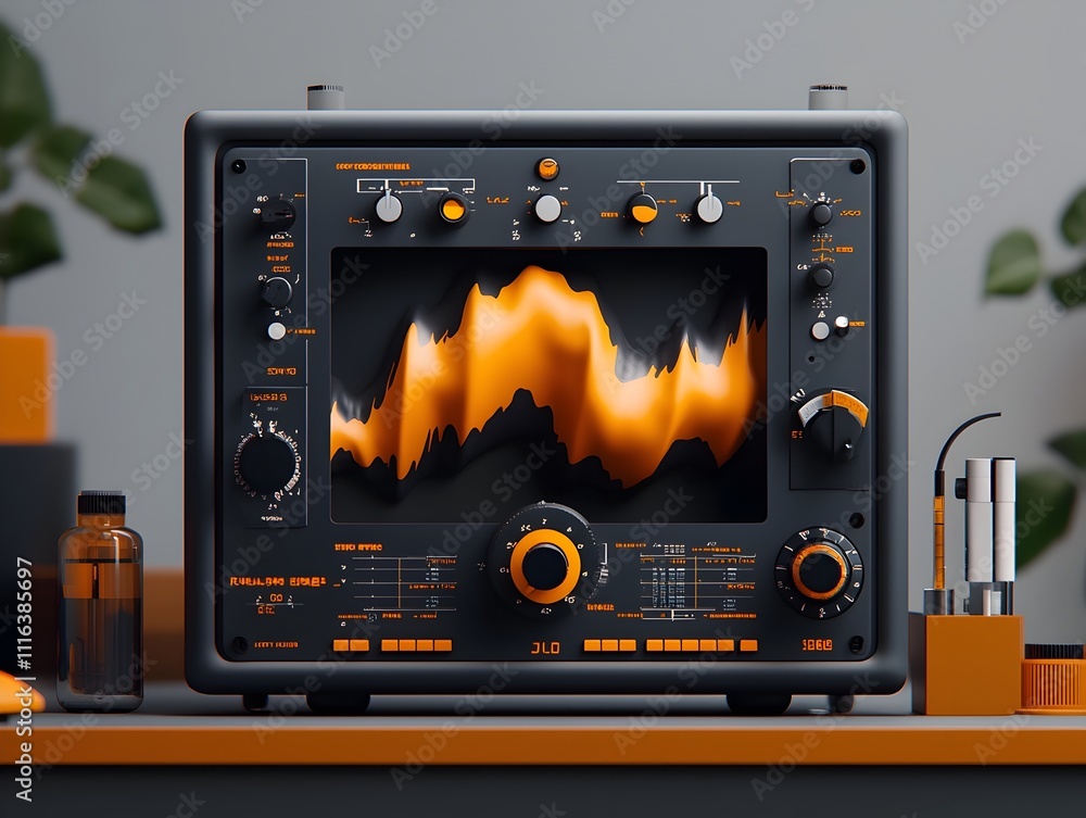 Fototapeta premium Detailed Seismographic Display Capturing the Powerful Tremors and Shockwaves of a Dramatic Earthquake Event with a Complex Array of Technical Instrumentation Hypnotic Waveforms