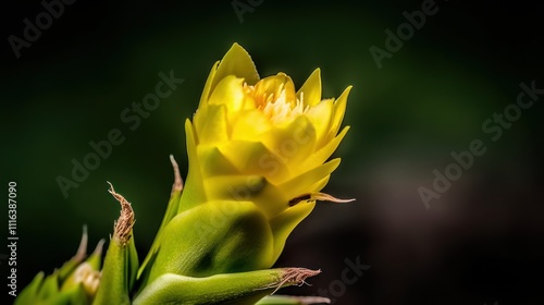 Vibrant yellow cactus flower blooming close-up. photo