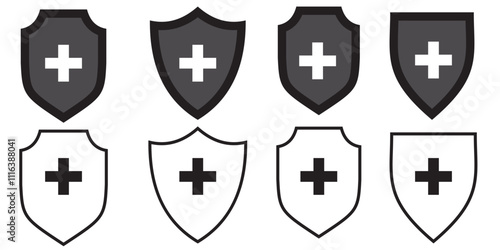 Shield with cross icon set