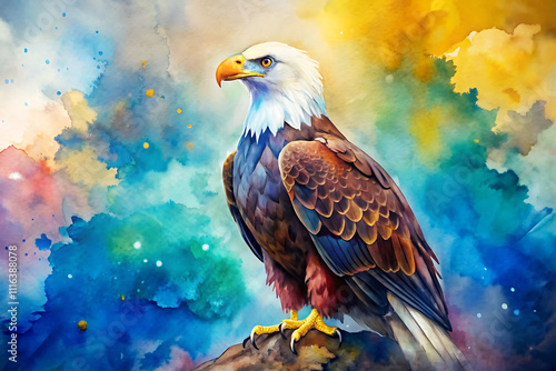 eagle watercolor artistic full body portrait vibrant color illustration art with splash background photo