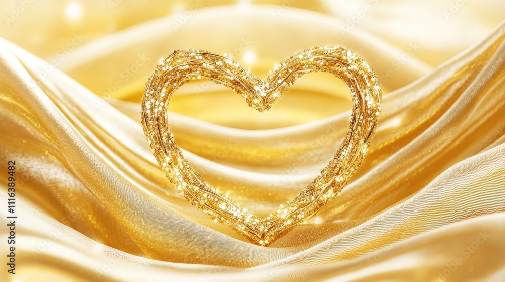 Elegant golden heart-shaped bracelet on silky background, ideal fashion accessory for women, showcasing luxury and style. Elegant golden heart-shaped bracelet on silky background, ideal fashion accessory for women, showcasing luxury and style.