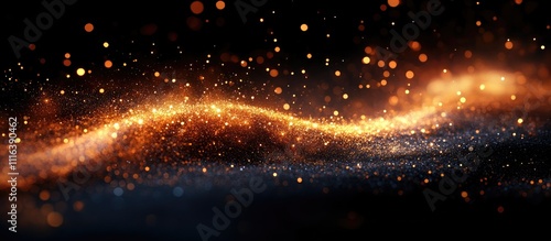 Glistening particles of light creating a shimmering wave effect against a dark background for creative and festive design use