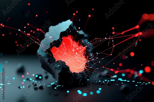 Seismographic Visualisation of Earthquake with Abstract Expressionistic Patterns   Intricate web of interconnected lines and shapes depicting the magnitude and frequency of an earthquake photo