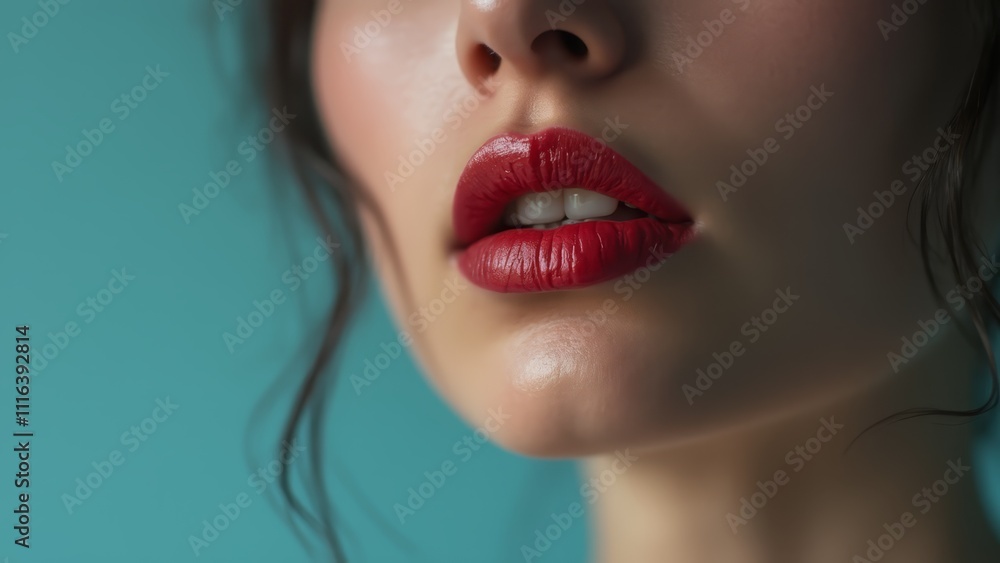 A close up of a woman's face with red lipstick A close up of a woman's face with red lipstick