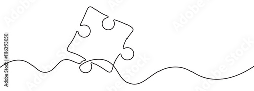 Jigsaw puzzle one continuous line drawing design vector