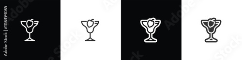 Simple Margarita glass icons. Classic alcoholic cocktail and cocktail glass thin line and flat icon. Cocktail glass vector illustration symbols in black white and transparent background.