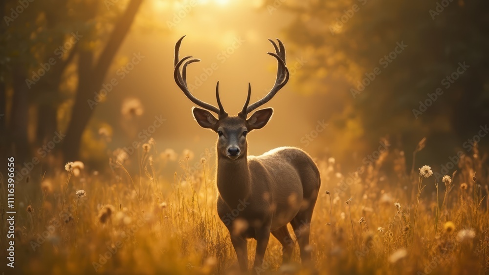 A deer standing in a field of tall grass A deer standing in a field of tall grass