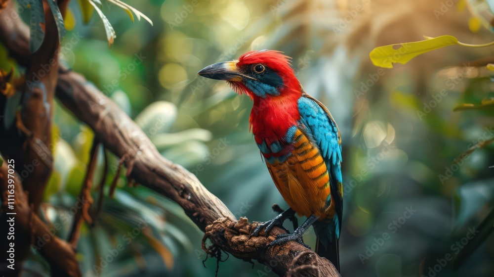 Obraz premium brightly colored birds clearly visible perched on tree branches