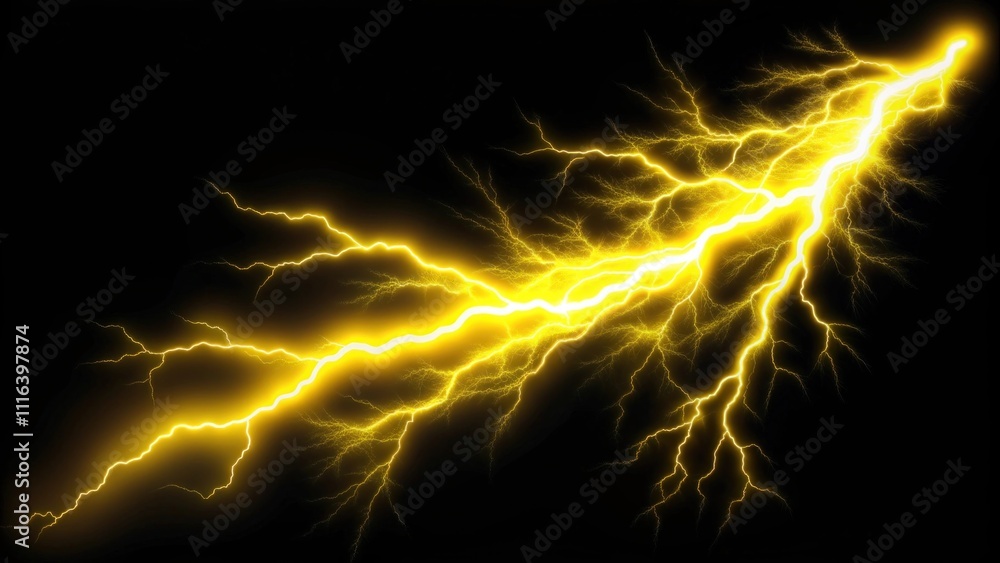 Dynamic Yellow Lightning Strike on a Dark Background Creating a Stunning Visual Effect, Perfect for Dramatic Themes and Nature Illustrations in Various Media Dynamic Yellow Lightning Strike on a Dark Background Creating a Stunning Visual Effect, Perfect for Dramatic Themes and Nature Illustrations in Various Media