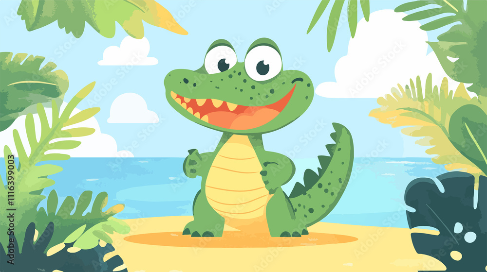 Fototapeta premium Happy alligator character vector illustration for design projects