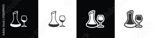 Wine Icons. Flat icons of wine pairing. Glasses and bottle icons vector set. Wine glass bottle icon in line and flat style. Alcohol Liquor, beverages, bar, beer.  Wine in black white and tranparent.