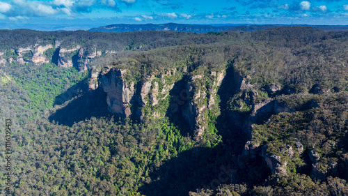 Photograph of the lush and picturesque Megalong Valley near Katoomba in the Blue Mountains in New South Wales, Australia. photo