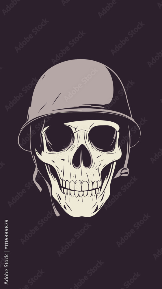 Obraz premium Military Skull with Helmet Graphic Illustration for Tactical and Gothic Design Themes