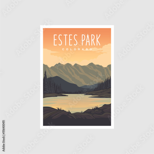 Estes National Park poster illustration, peak of mountain scenery poster design