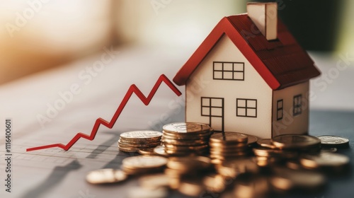 small house next to coins and graph bars