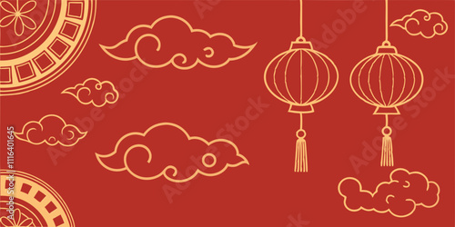 Chinese New Year as lunar festival with lights of Chinese tradition and decoration 