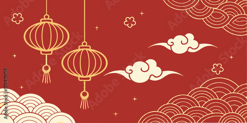 Chinese New Year as lunar festival with lights of Chinese tradition and decoration 