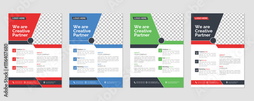 a bundle of 4 templates of a4 flyer. Corporate business flyer template design set. marketing, business proposal, promotion, advertise, publication, cover page. photo