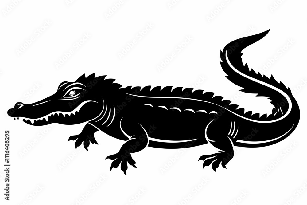 alligator line art silhouette vector illustration alligator line art silhouette vector illustration