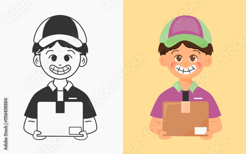 Delivery Boy Illustration with Smiling Character