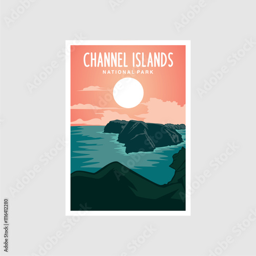 Channel Islands National Park poster illustration, Kayak on the Sea cave poster design