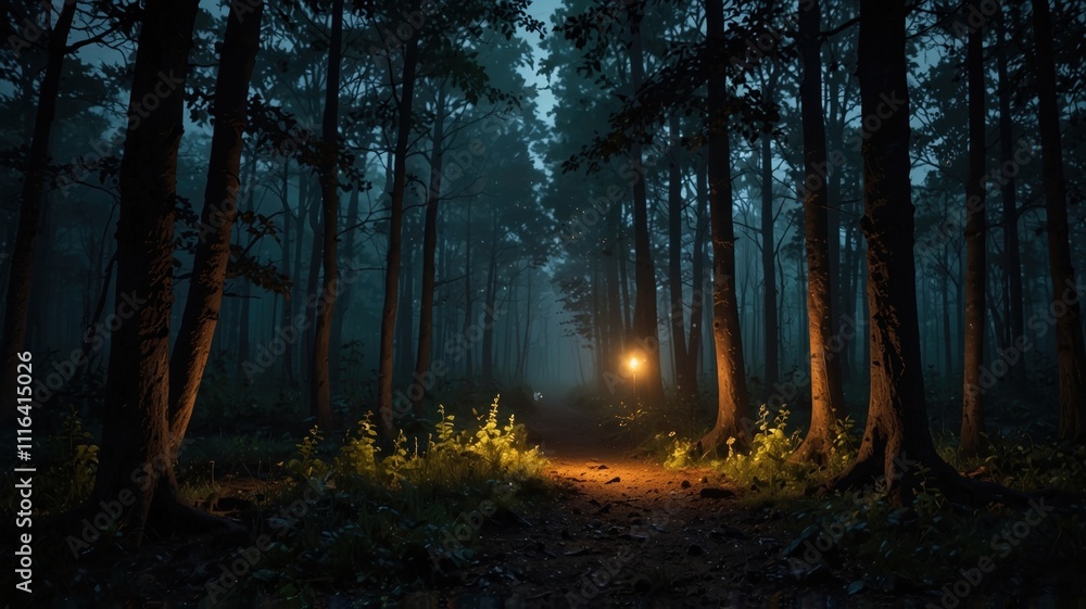 Obraz premium magical lights sparkling in mysterious fores