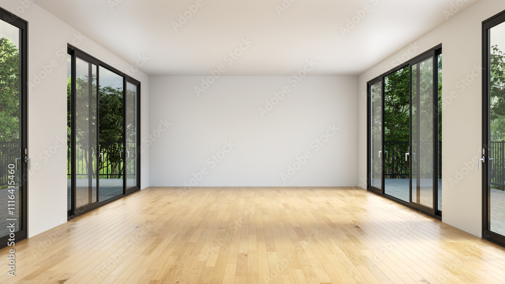 Fototapeta premium Large luxury modern bright interiors Living room mockup illustration 3D rendering image